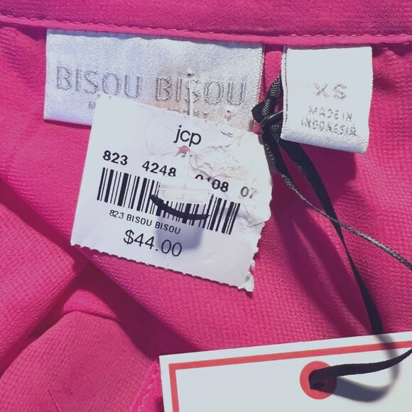 Bisou Bisou-NWT- Women's Long Sleeve Hot Pink Button Up Blouse-XS-Slit Up Back - Picture 15 of 16